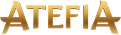 Logo Atefia: złota antykwa ATEFIA z cienką obwódką
